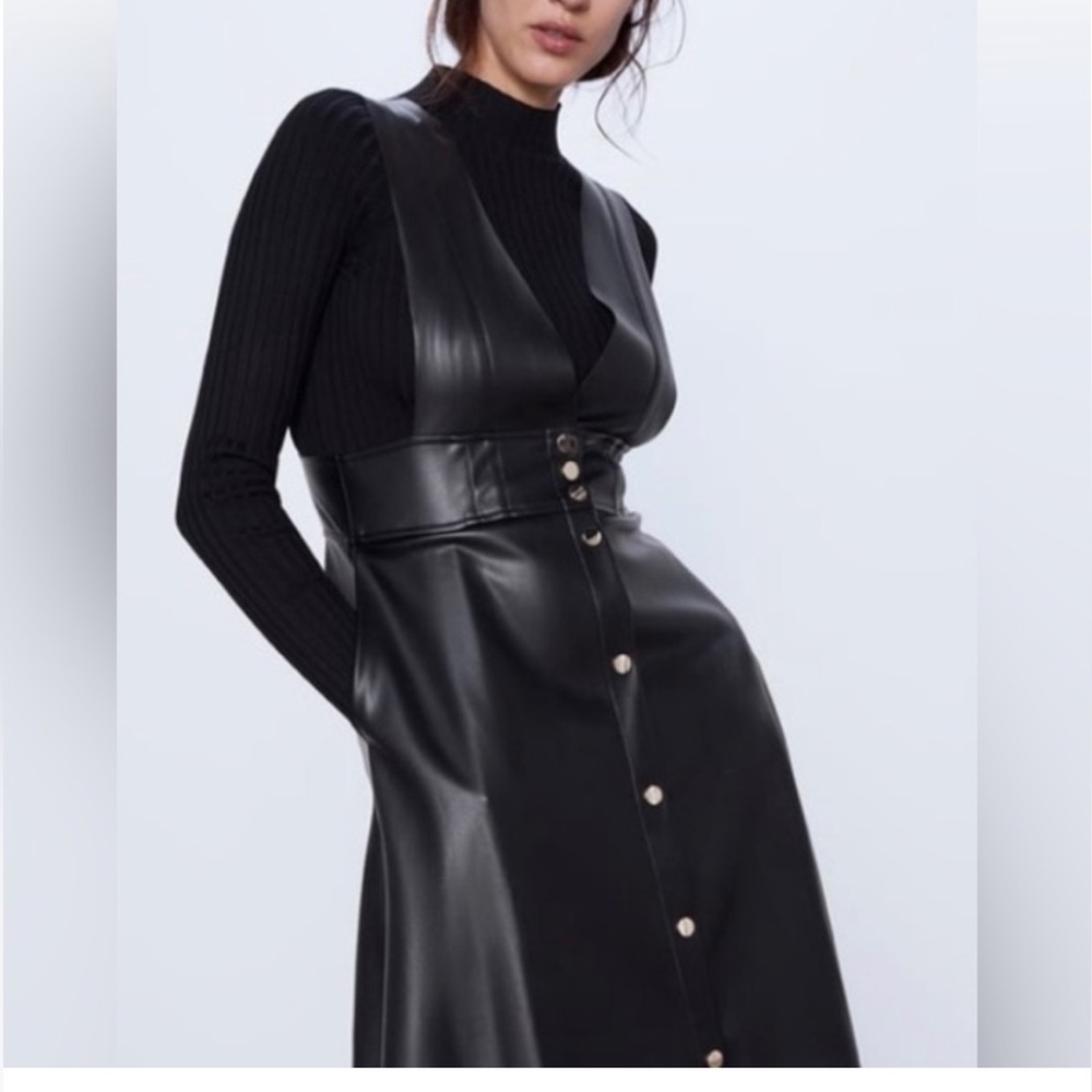 Zara faux leather pinafore dress